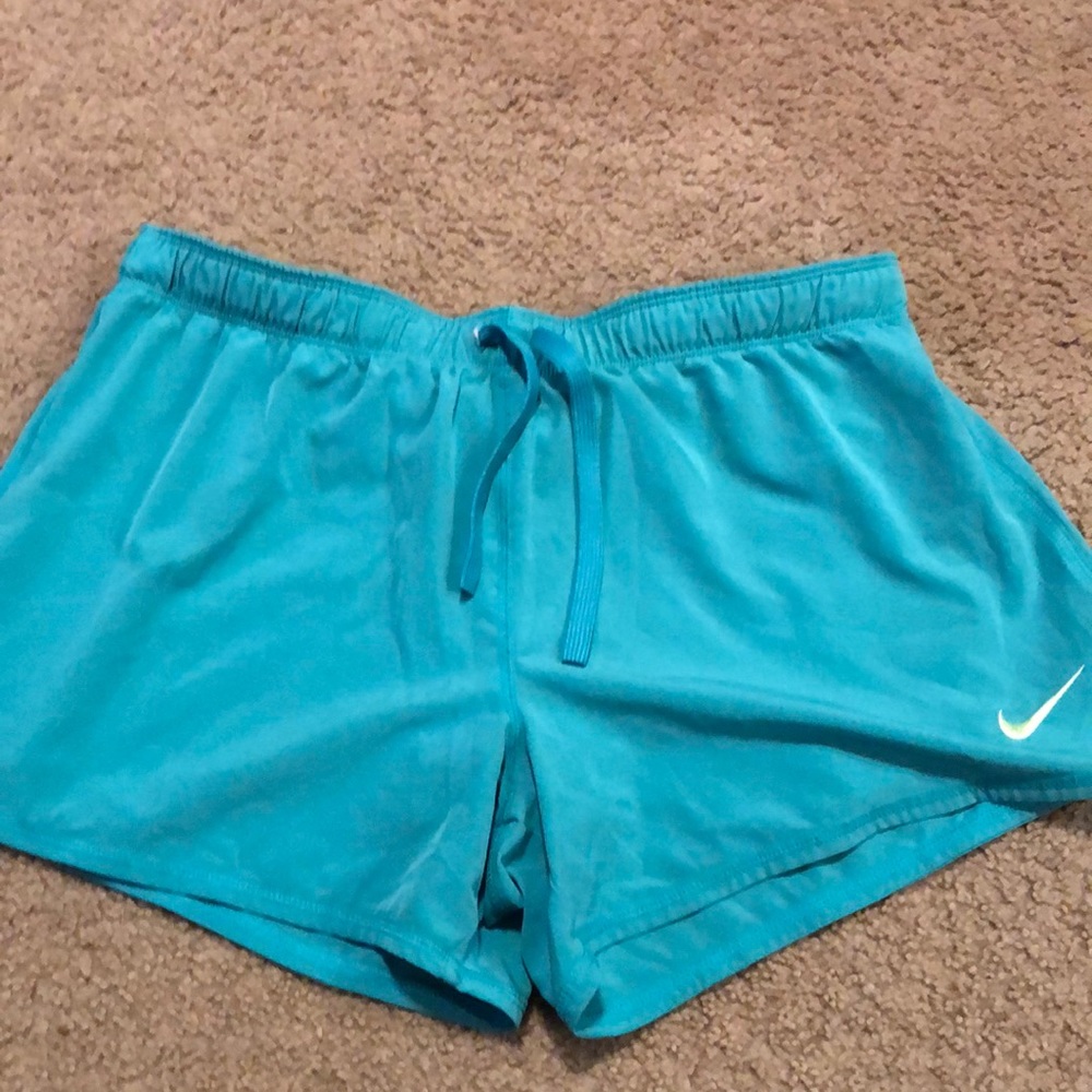 Blue and green Nike athletic shorts